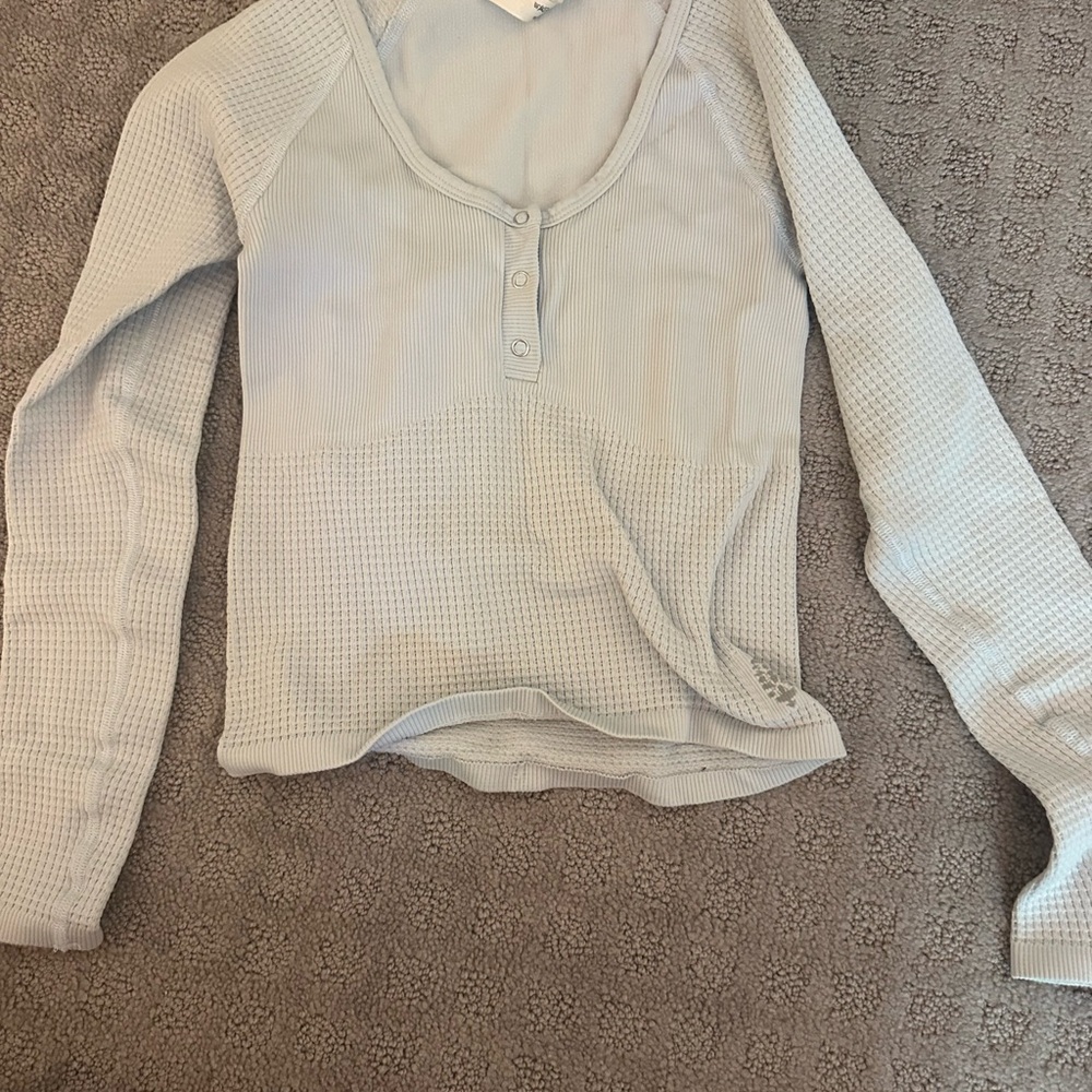 Free People Light Blue Waffle Knit Top